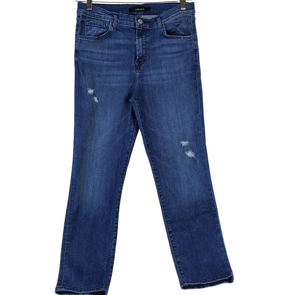 J Brand Ruby High Rise Cropped Jeans 29 Mystic Blue Distressed Gorpcore Casual - Picture 2 of 12